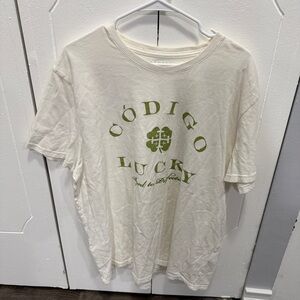 Lucky Brand White and Green Codigo Lucky Short Sleeve Shirt